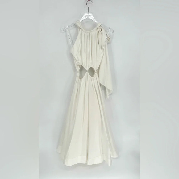Aje Revolve Henriette Tie-Neck Halter Cut-Out Waist Midi Dress Small Ivory - Picture 4 of 15